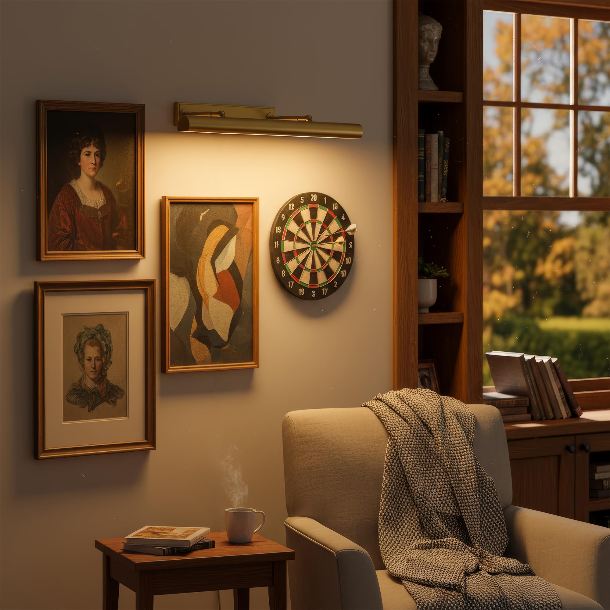 picture light, 24 inch brass picture lights for wall,hardwired brushed gold picture lights,270° rotatable art lights, 4-light picture frame light for painting display artwork portrait no bulbs