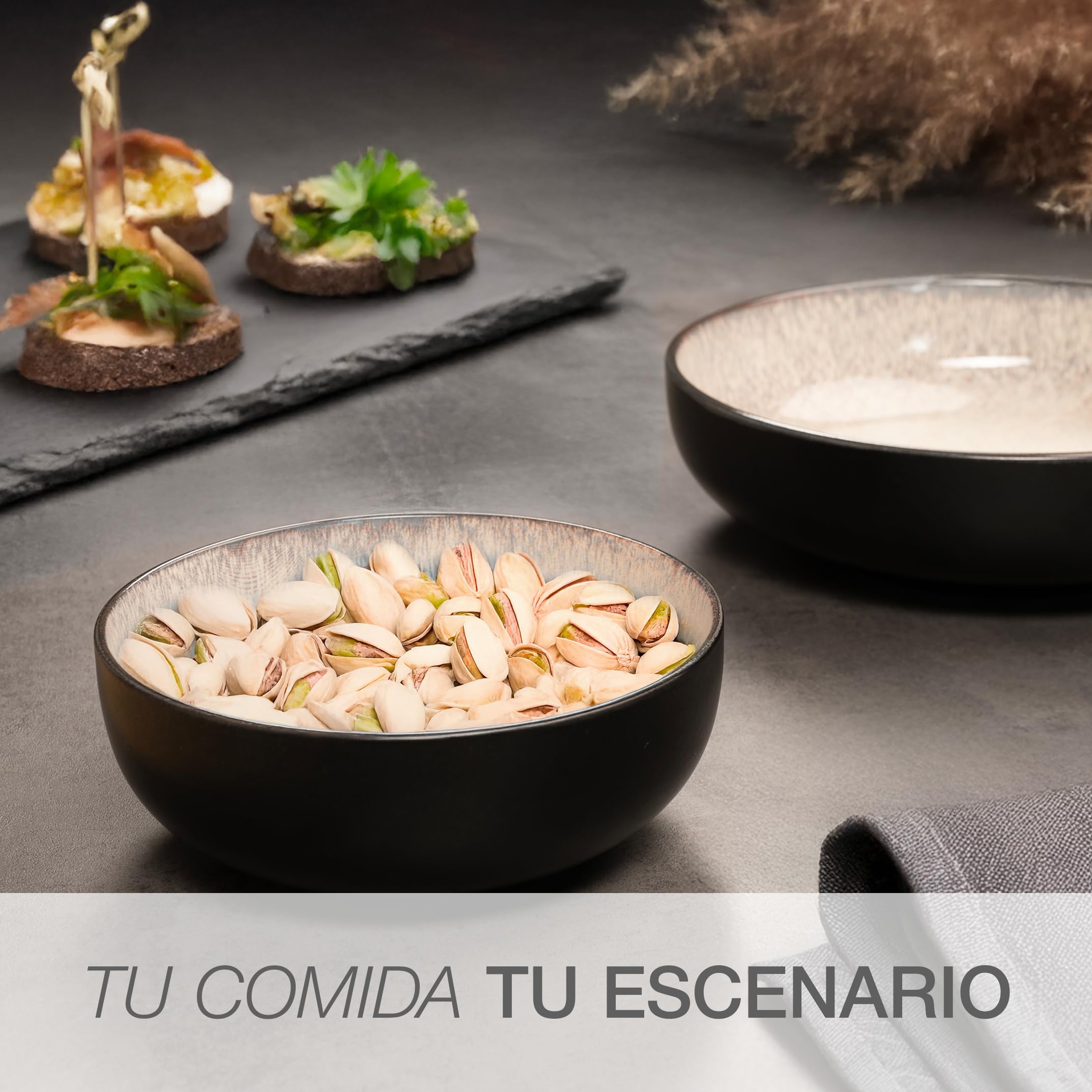 Moritz & Moritz VIDA Juego de cuencos para servir beige, 2 cuencos grandes de porcelana, modernos y atemporales, aptos para microondas y lavavajillas, perfecto para ensaladas, pastas