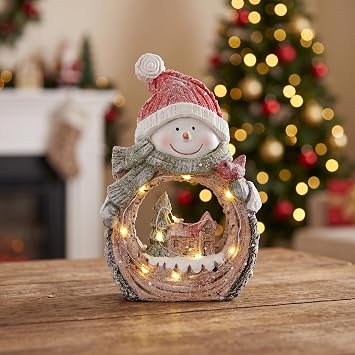 Smadeer Snowman Statue with LED Lights for Christmas Decorations,Holiday Decor Figurine for Shelf Bookshelf Desk Fireplace Home Decor Accents,Indoor Winter Frosty Battery Operated 6h Timer
