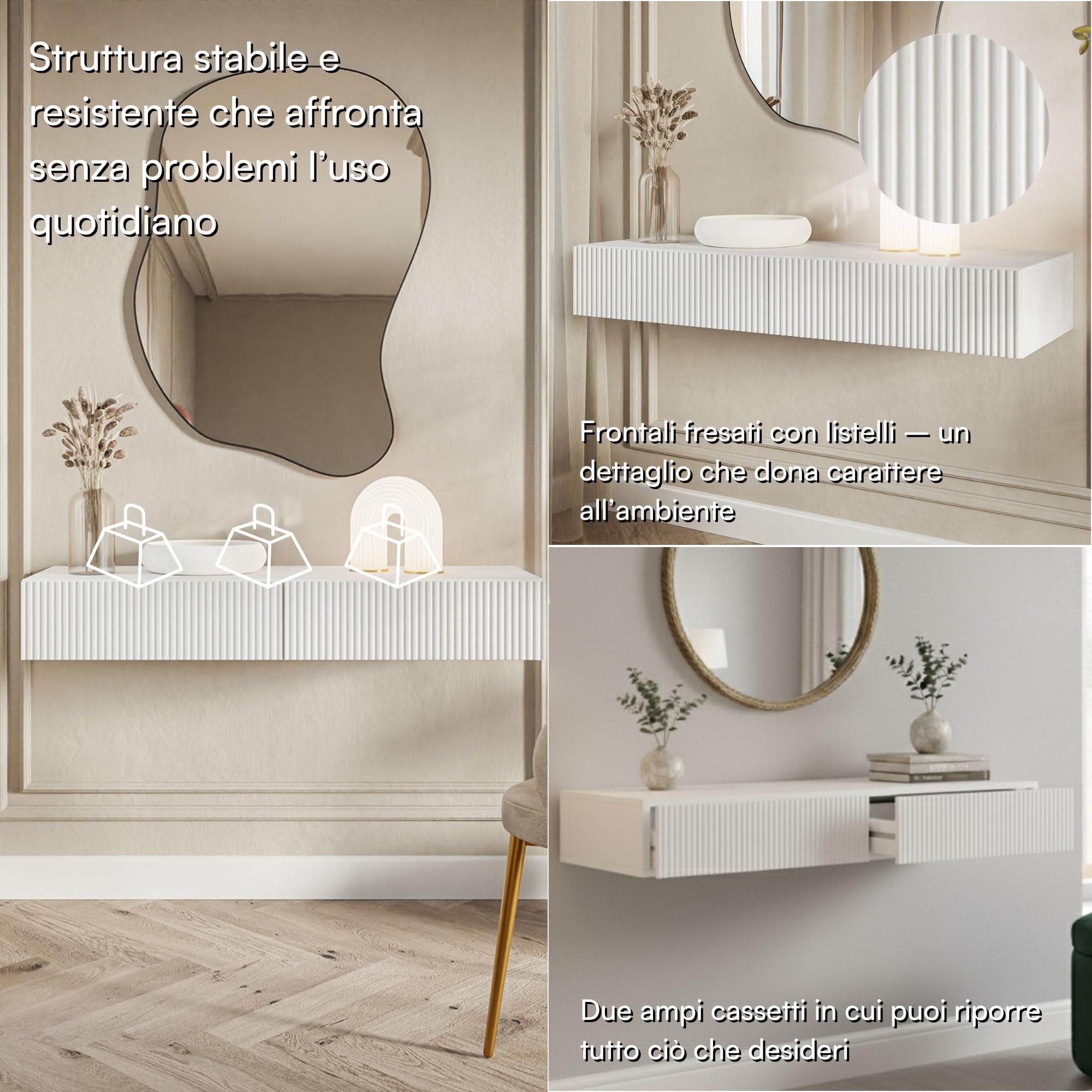 Selsey Toeletta Da Trucco Con 2 Cassetti 110 x 79 cm Sospeso Tavolo Da Trucco Postazione Trucco Bianco Veldio