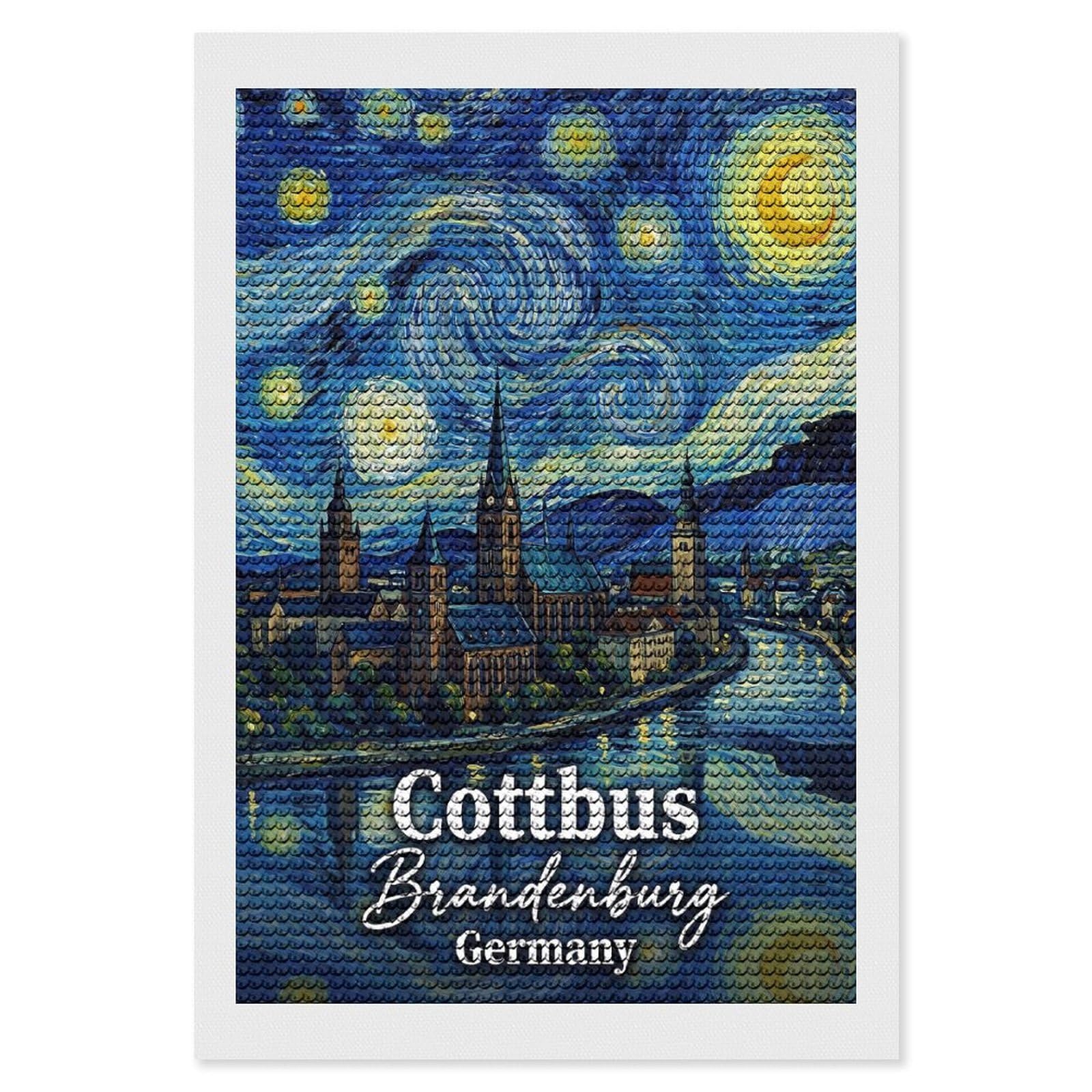 Junmoney Cottbus Brandenburg Germany Starry Night Round Drill Diamond Painting 8"x12", for Craft Lovers, Stress Relief Craft, Bedroom Decor, Festive Craft Gift
