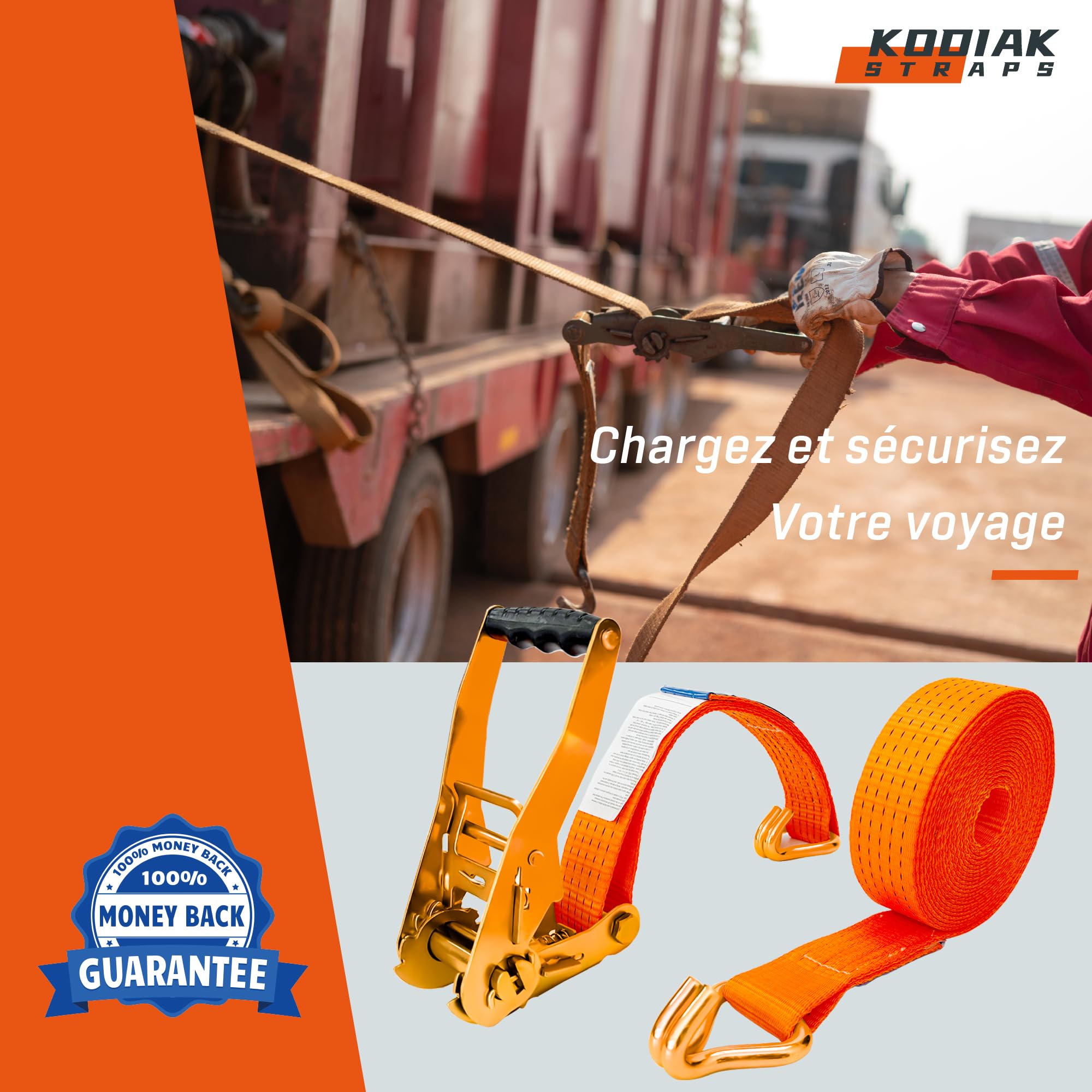 INDUSTRIE PLANET Pack Of 2 5000 Kg 8 Lashing Straps With Ratchet Ergo