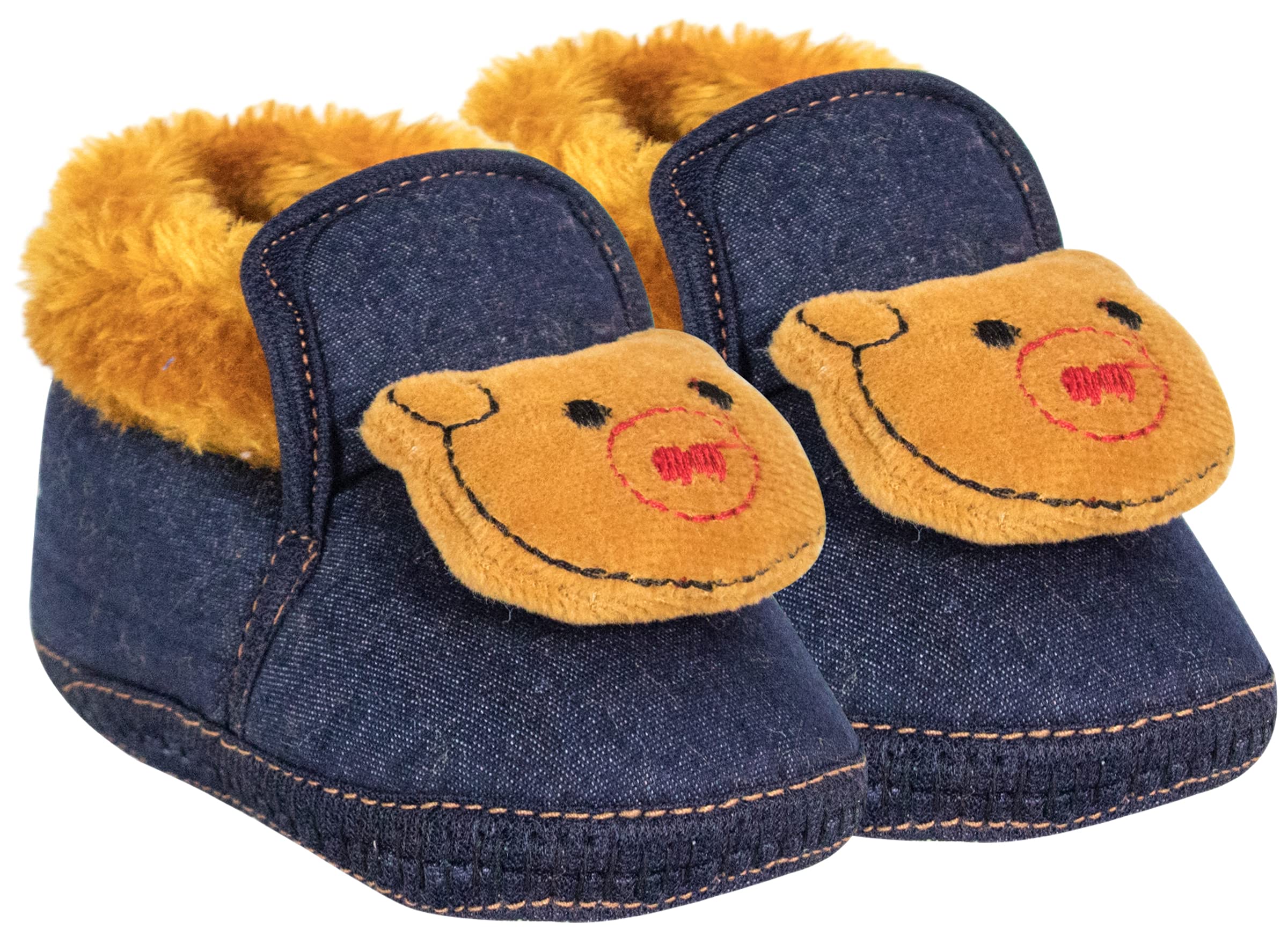 Neska Moda6 To 12 Months Baby Boys & Girls Teddy Face Cotton Booties (Brown,Dark Blue) -BT853