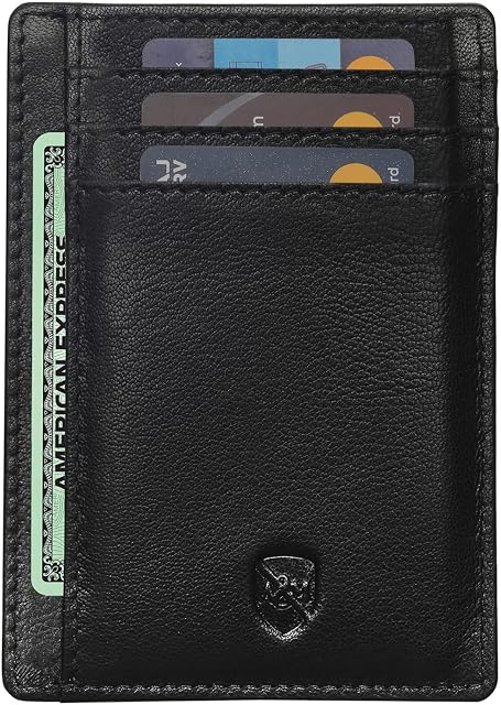 ALLEN & MATE Leather Card Holder Slim Wallet, RFID Blocking Minimalist Wallet Credit Card Holder, Holds up to 7 Cards and Bank Notes, with Gift Box