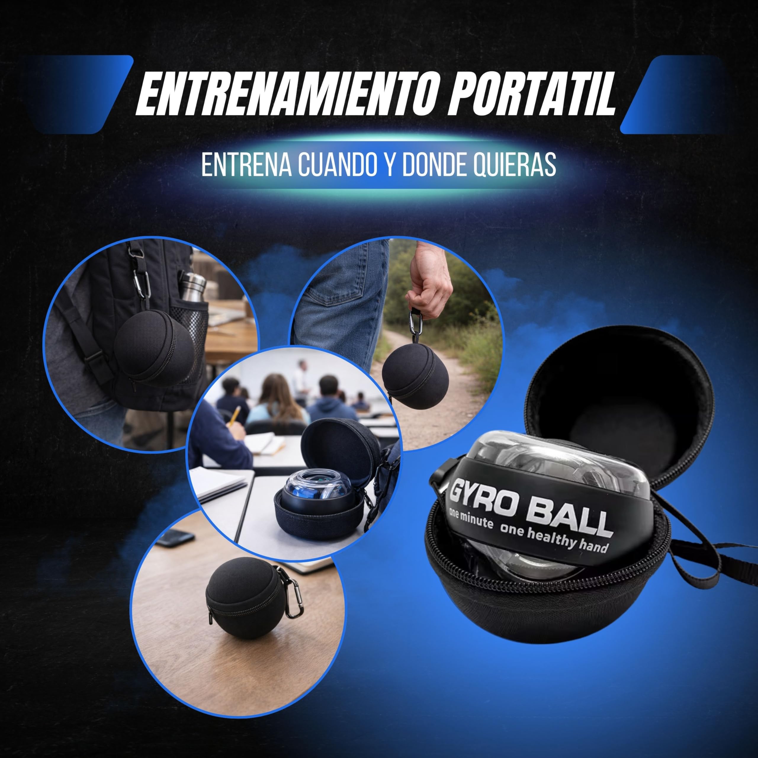 Giroscopio de Mano para Fortalecer Muñeca y Antebrazo PREMIUM PMR SHOP® | Gyro Ball con Inicio Automático y Correa | Ejercitador de Mano Compacto con Funda y Manual — view 6