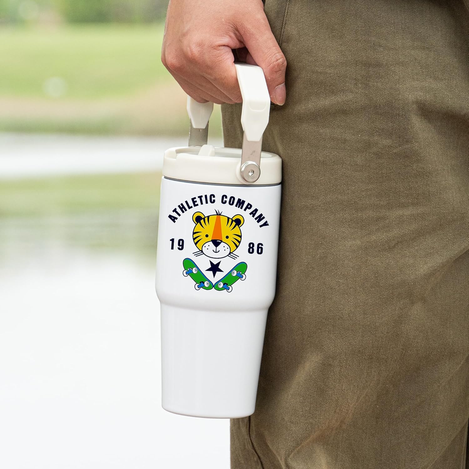 AGH 4 Pack 20 oz Sublimation White Tumblers with Handle & Straw, Double Wall Stainless Steel Vacuum Insulated Cups with Filp Lid, Leak-Proof Travel Mug for Hot/Cold Drinks - Image 7