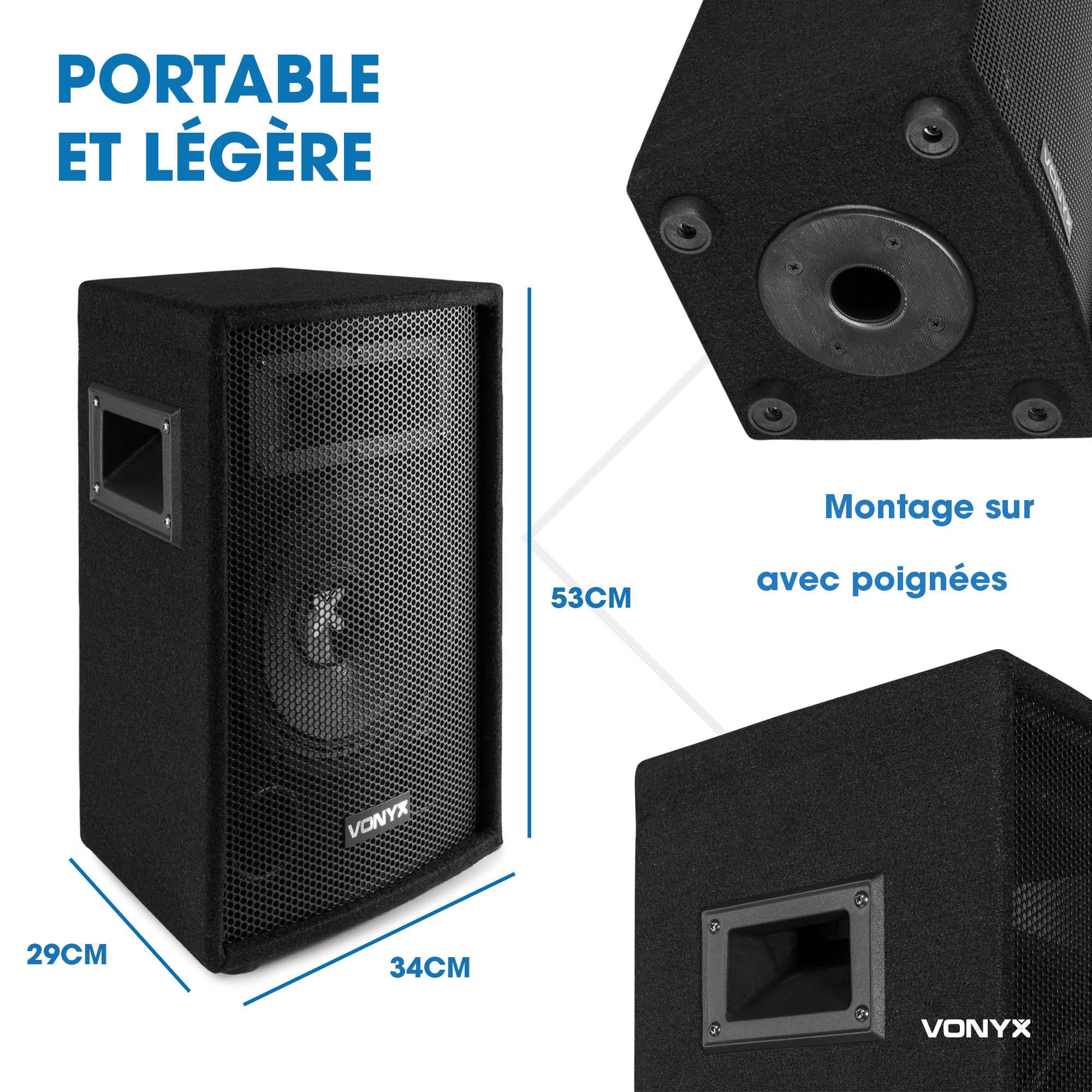 VONYX SL10 Enceinte Sono Passive, Puissance de 500 Watts, Woofer 10 Pouces, Facile à Transporter avec Ses Poignées, Montage sur Pied, Enceinte Sono Idéale pour DJ Mobiles et Soirées à la Maison