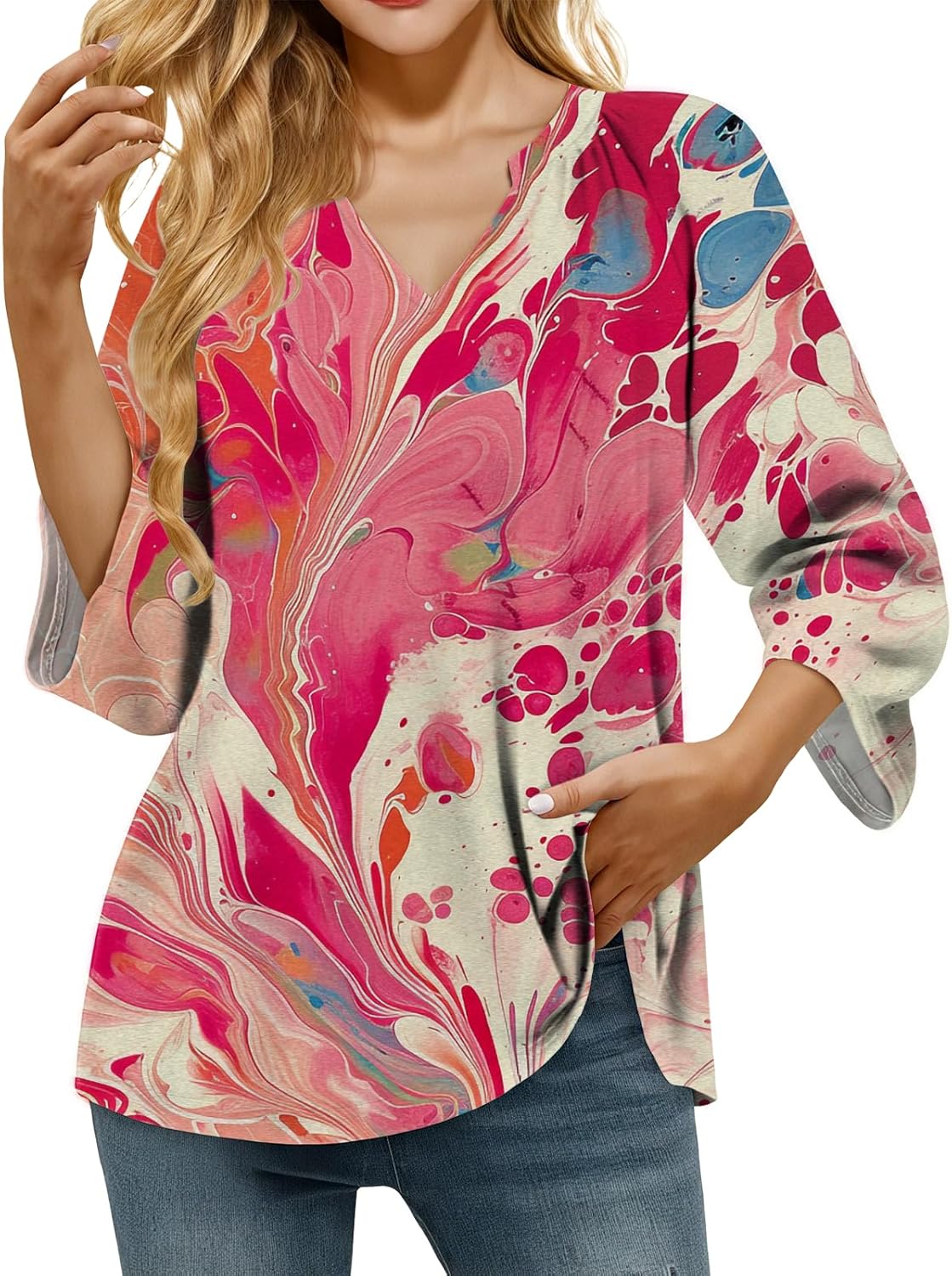 Women V Neck T Shirt Dressy Tops Comfortable Breathable Loose Oversized T-Shirt Western Retro Fitted Tee Casual Summer Workout Trendy Clothes 2025 Y2K Red,3XL