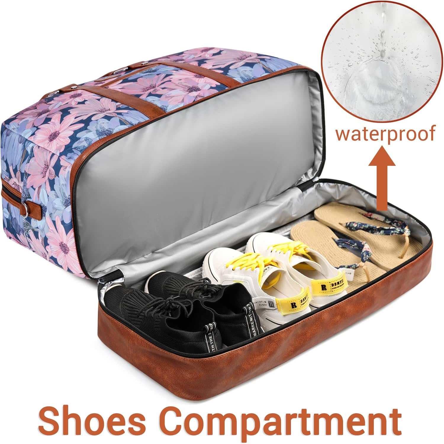 Weekender Bag for Women, Large Overnight Bag Canvas Travel Duffel Bag Carry On Tote with Shoe Compartment 21" 3Pcs Set - Image 2