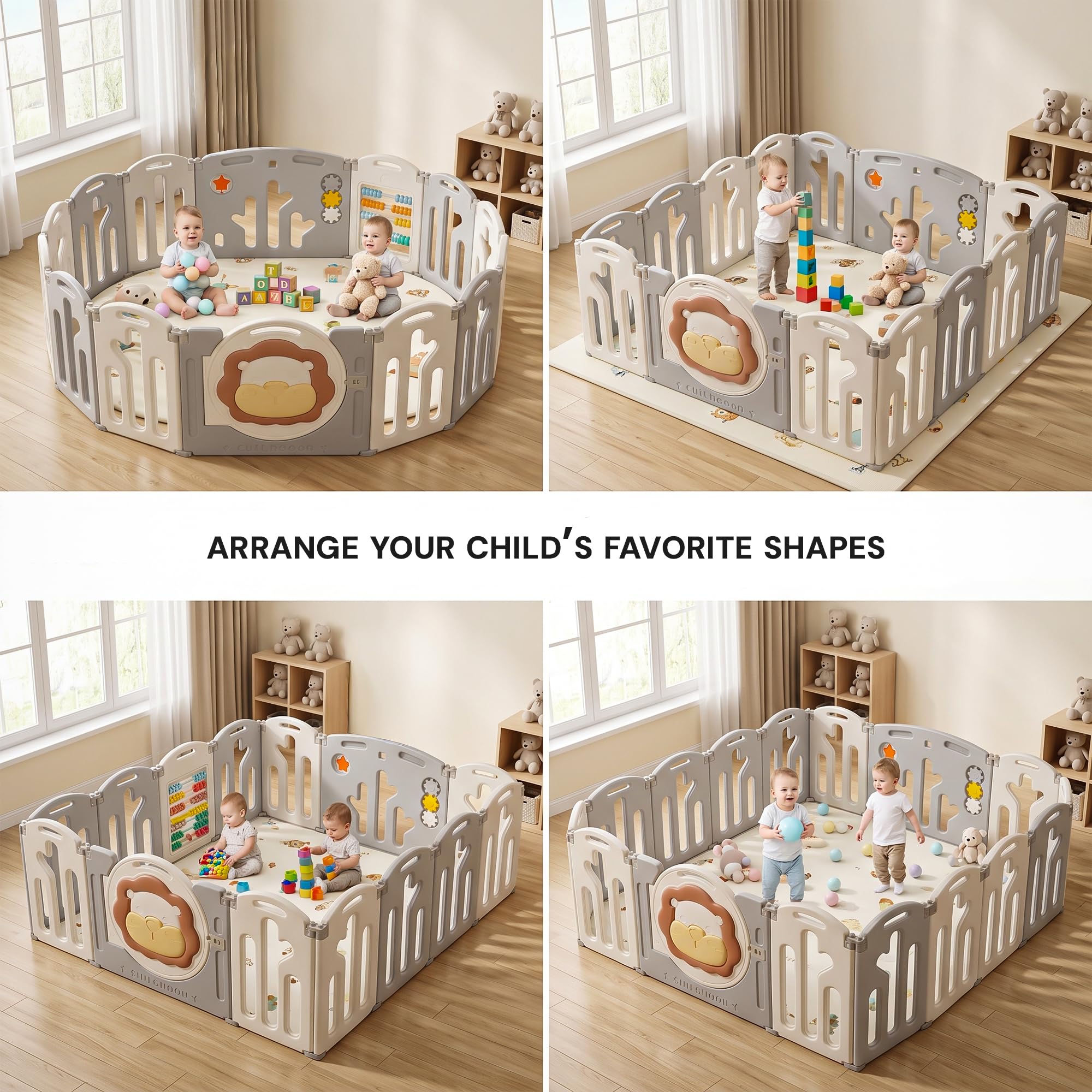 Baybee Lion Kids Playpen for Babies | Foldable Baby Play Area Indoor Setup with Safety Lock & Double Knob | Baby Activity Playards for Toddlers | Outdoor Play Pen for Kids for 0-5 Years (18 Panels) 4