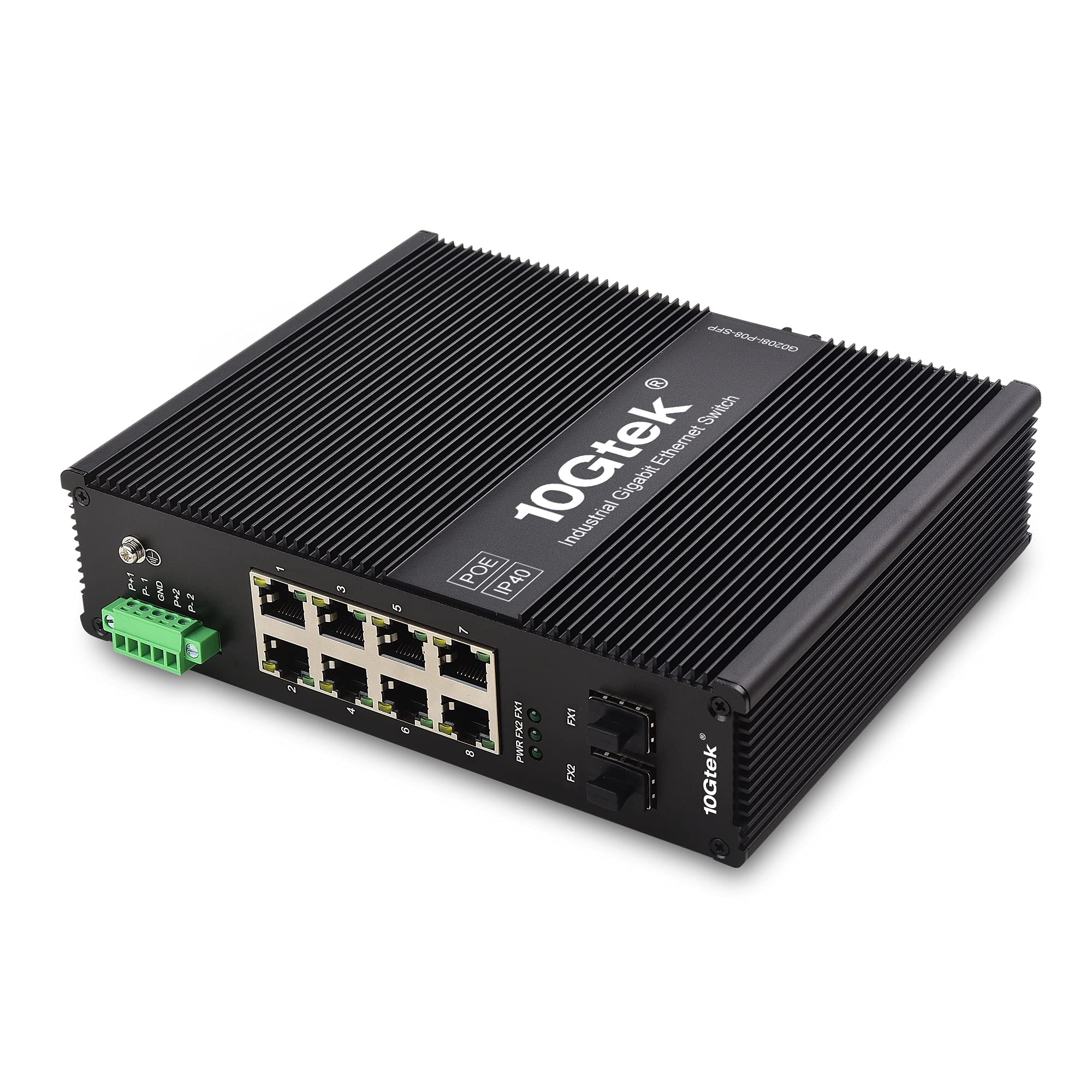Industrial IP40, 10-portowy przełącznik Gigabit Ethernet, POE 802.3af/at (w/20-km SFP transceiver), G0208i-P08, uchwyt DIN-Rail Mount
