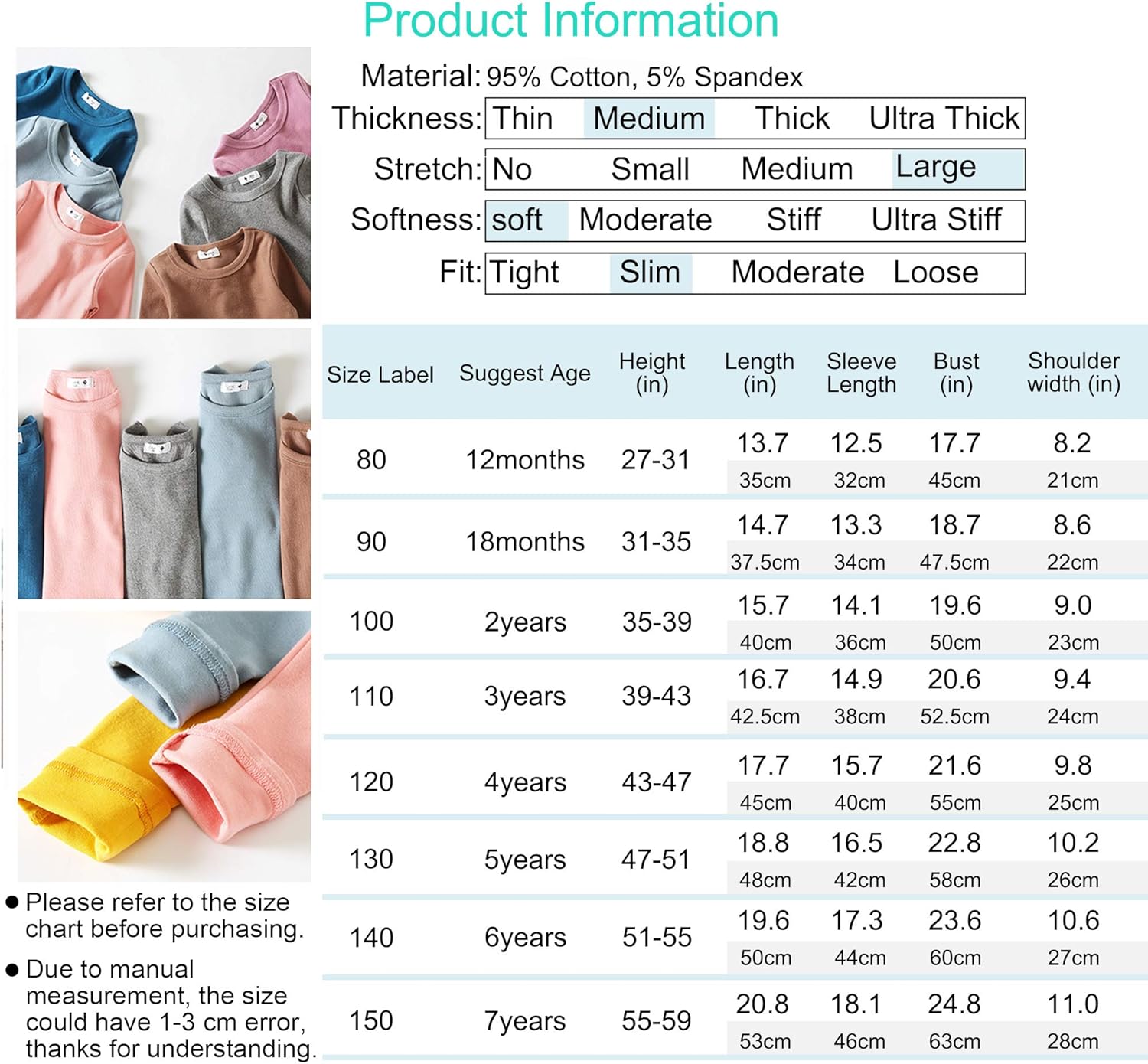 KISBINI Toddler Girls Boys Pajamas Cotton Thermal Underwear Basic Solid Sleepwear Soft Long Sleeve Pjs 2pcs Set - Image 7