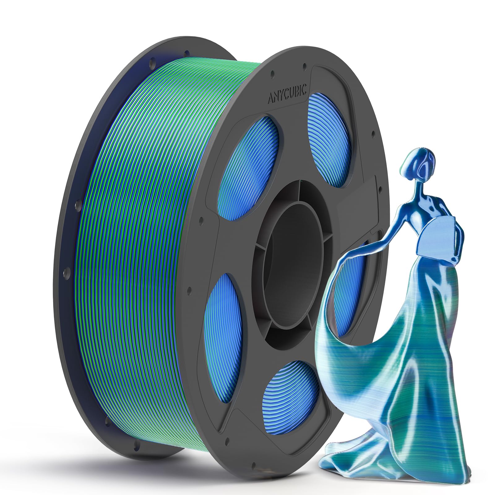 ANYCUBIC Silk PLA Filament, Dual Color Seide Filament 1,75mm, Kontrollierbarer Glanz 3D Drucker Filament, Seidentexturen Prächtige Farbe 1KG Silk Blau Grün
