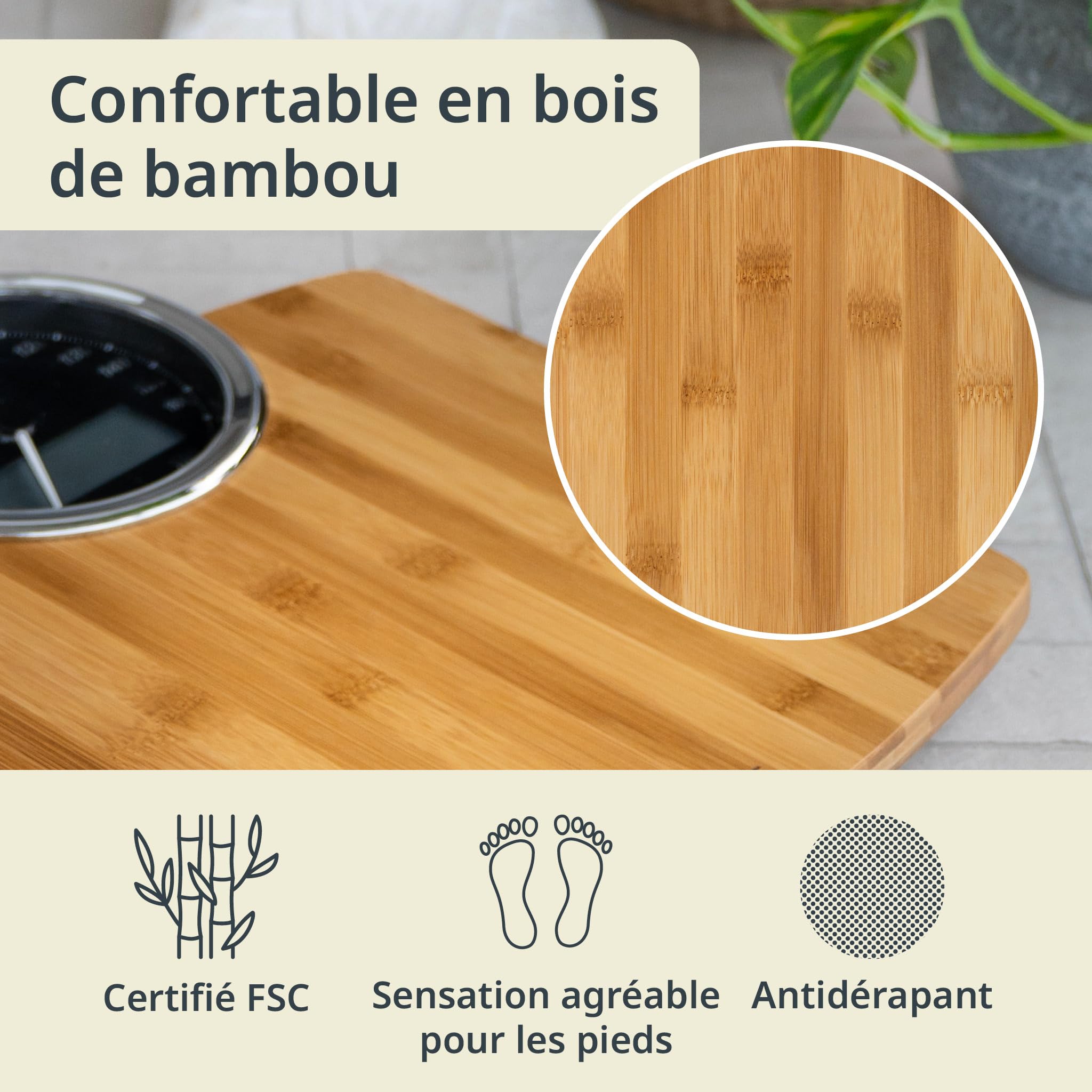 ADE Balance Pese personne numérique avec affichage analogique | grand écran | résultats très précis jusqu'à 180 kg | surface de pesée en véritable bois de bambou