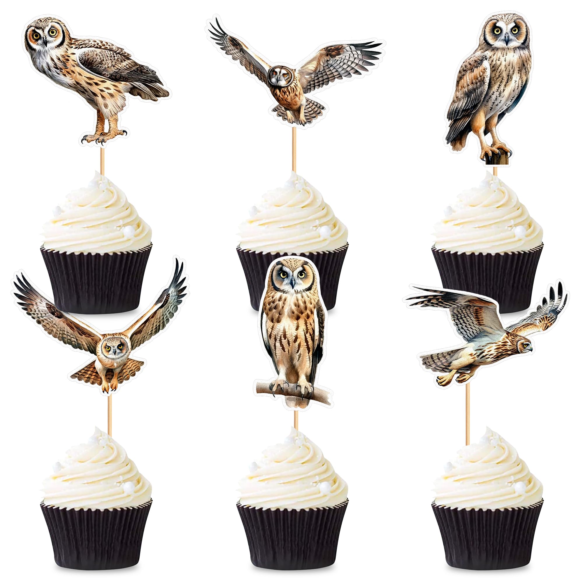 Blumomon 30 Pieces Owl Cupcake Topper Jungle Safari Animals Cake Decoration Animal Figure Cake Topper Picks for Baby Shower Children's Birthday Party Supplies