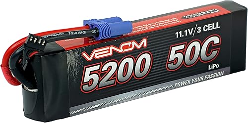 Venom Drive Series 50C 3S - 5200mAh 11.1V LiPo RC Batería, polímero de litio 3 celdas, conector de silicona suave y compatible con 2WD, 4WD, camión