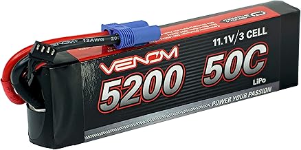 Venom Drive Series 50C 3S - 5200mAh 11.1V LiPo RC Battery, Lithium Polymer 3 Cell - Soft Silicone Connector & Compatible w/ 2WD, 4WD, Truck & Buggies