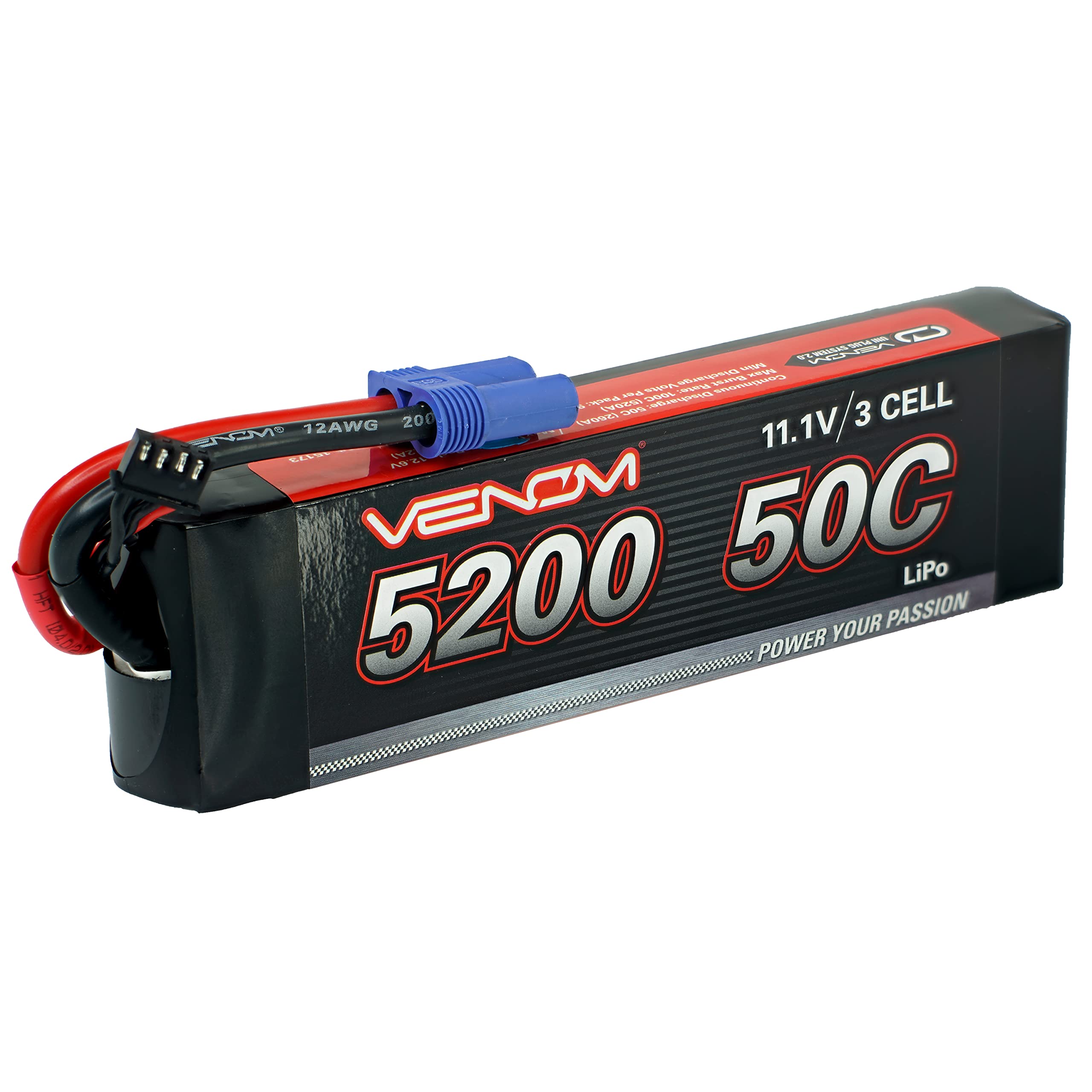 Venom Drive Series 50C 3S - 5200mAh 11.1V LiPo RC Battery, Lithium Polymer 3 Cell - Soft Silicone Connector & Compatible w/ 2WD, 4WD, Truck & Buggies