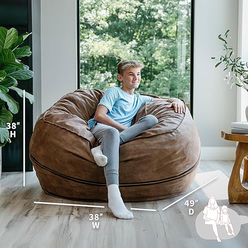 Miniatura 398 de Big Joe Fuf - Puf extragrande (XXL) relleno de espuma con funda extraíble, color niebla Lenox, poliéster tejido duradero, 6 pies, gigante Negro