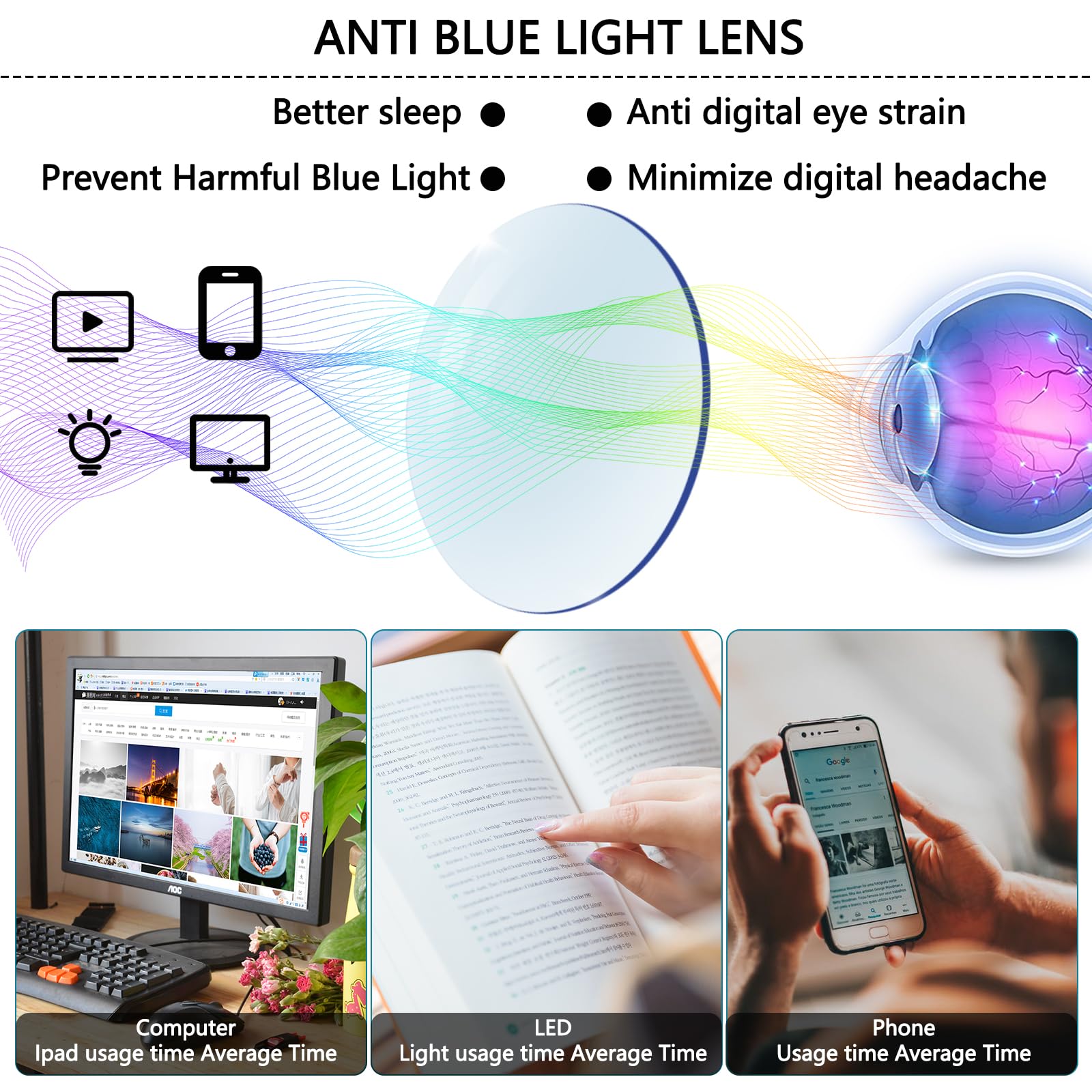 ZONLON 6 Pack Reading Glasses for Men Women Blue Light Blocking Lightweight Black Computer Readers with Spring Hinges (6B2 1.0 + ) - Image 4