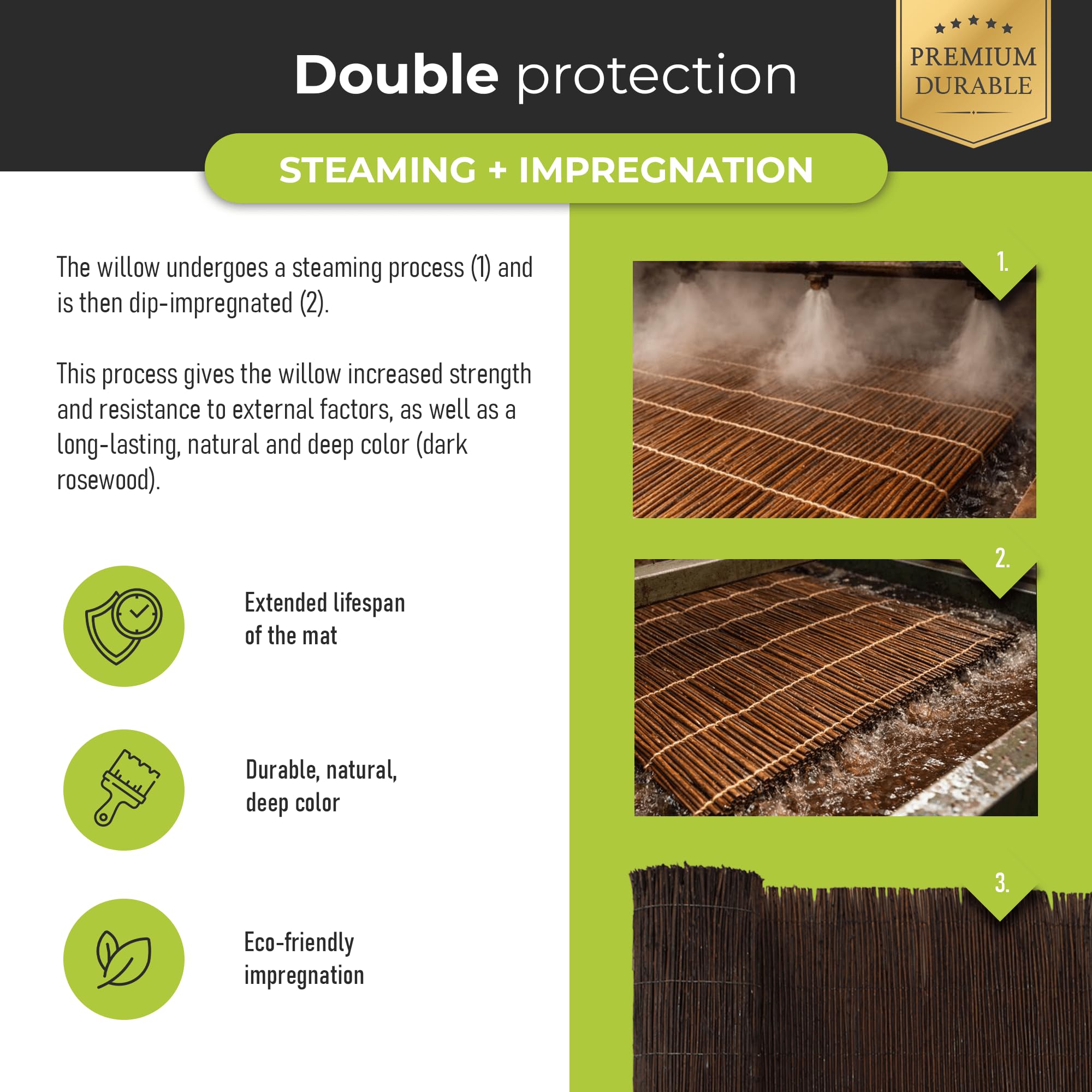 Premium Imprégnée Canisse en Osier 60 x 500 - Naturel Brise-Vue Clôture pour Jardin, Balcon et Terrasse - Protection Contre Le Vent & Le Soleil - 60 Dimensions