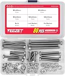 20Set M6 Vis tête hexagonale en acier inoxydable Bouchons et écrous plats & Kit d'assortiment de rondelles de serrure, 304 Acier inoxydable 18-8,Fully Machine Fil 25mm 40mm 50mm 60mm 80mm