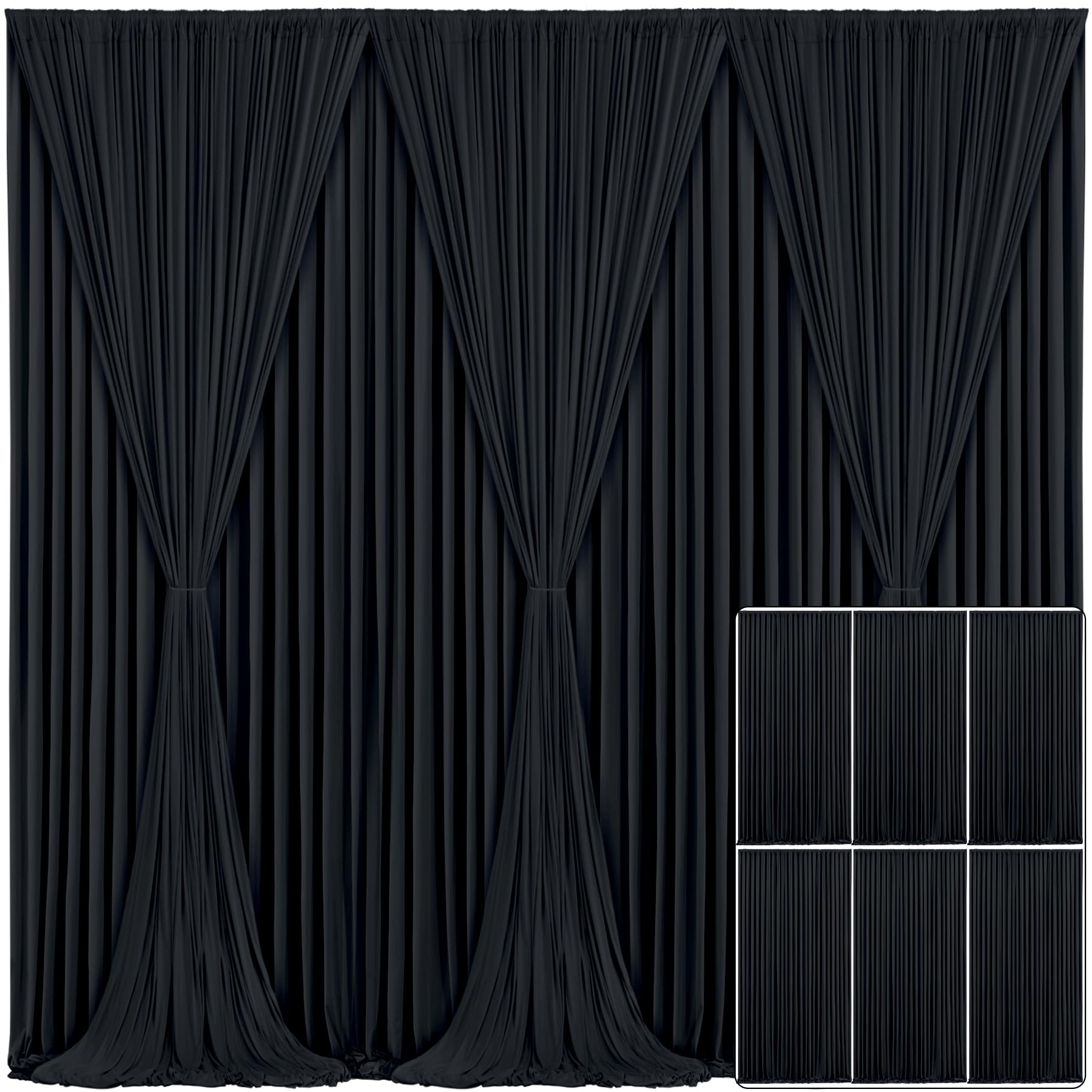 30x10FT Wrinkle Free Decoration Backdrop Black Curtain Drapes Backdrop Panels Background for Photography Wedding Parties Birthday Anniversary Function 5x10 (6 Panels)-image-11