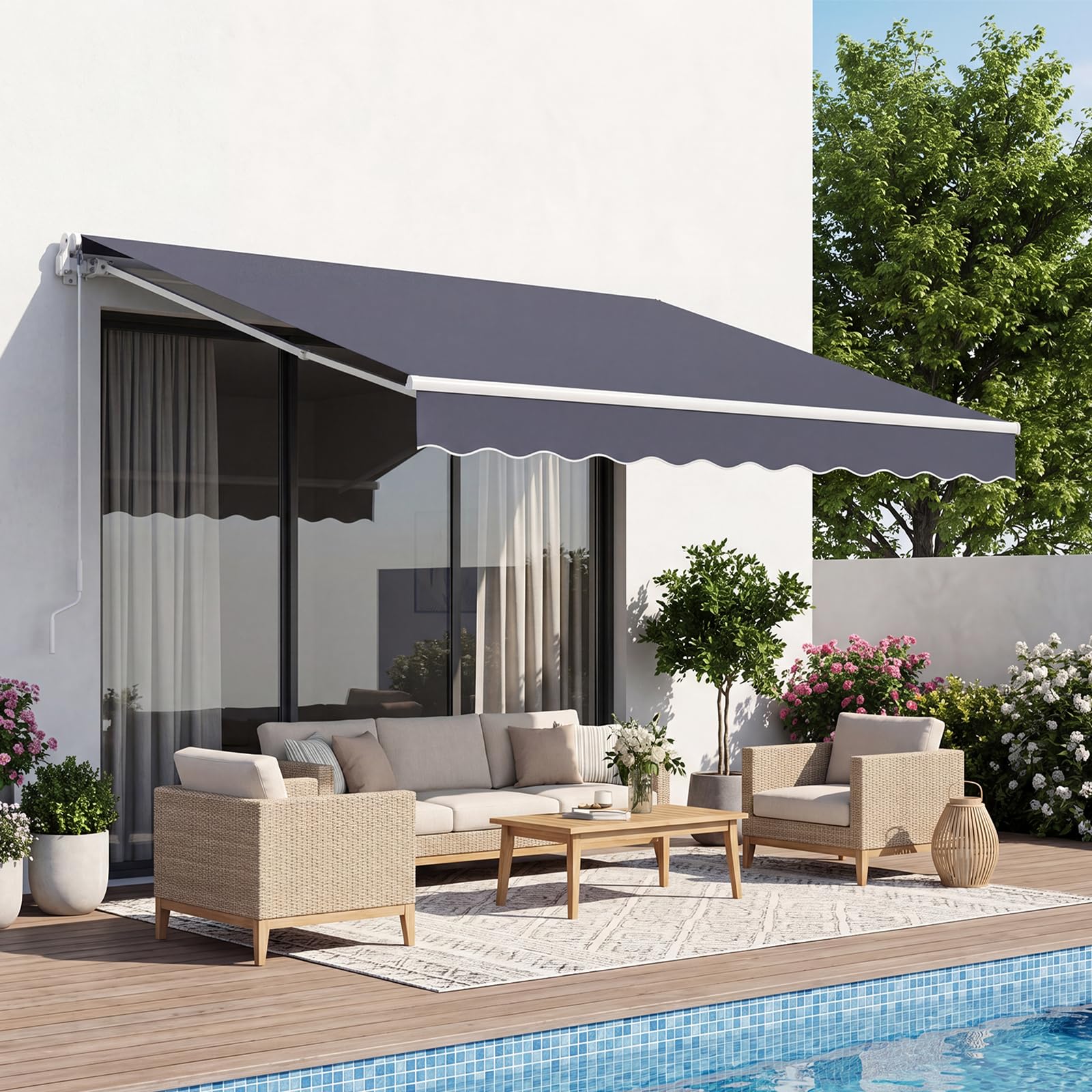 VEVOR Store Banne Manuel 250x200 cm Auvent Rétractable pour Terrasse et Balcon, Extérieur, Devantures de Cafés, de Restaurants, de Boutiques, avec Manivelle, Angle d'Inclinaison 45°-85°, Gris Foncé