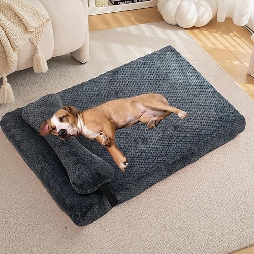 Miniatura 25 de huraty Cama ortopédica para perros con almohada de cojín, tapete de cama de felpa suave para mascotas, parte inferior antideslizante, colchón