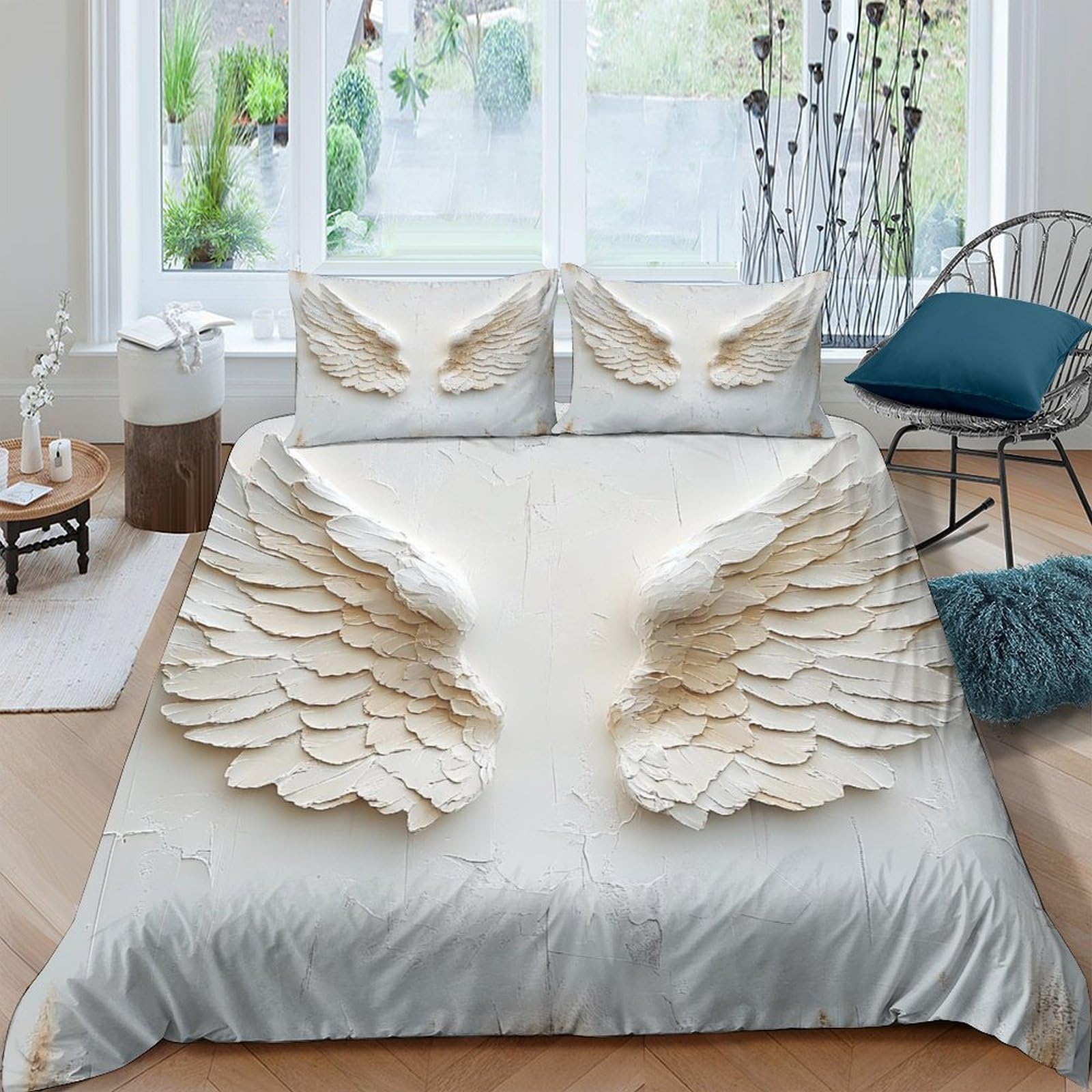 Ctjqhvkz Style-10 3D Printed Angel Wings Fitted Sheet Microfiber Soft Breathable Feather Pattern Mattress Cover For Bedroom Dorm Decor Single（135X200cm）