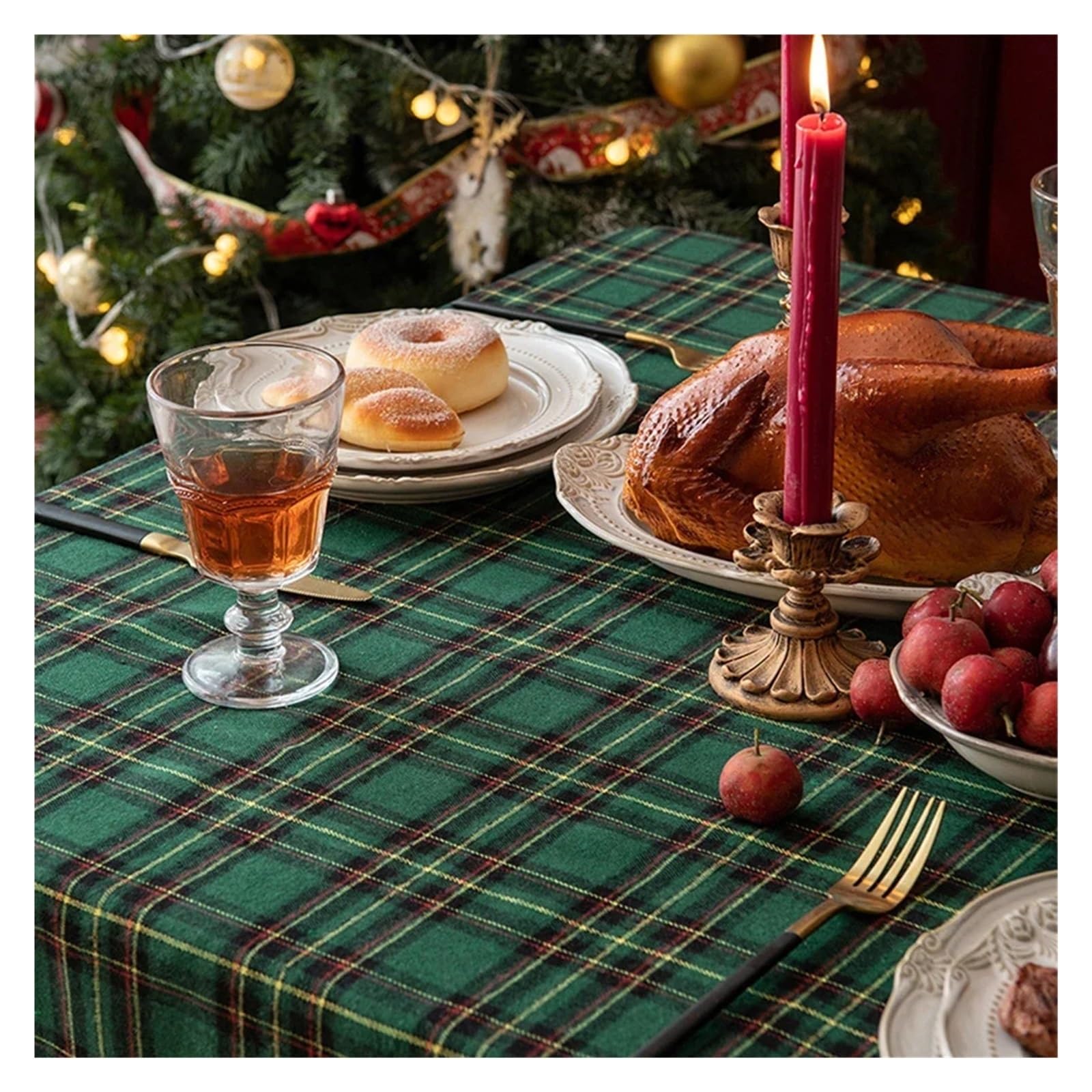 Tischtuch Weihnachten Tischdecke Weihnachtsfeier Rot Grün Einfaches Gitter Tischset Hotel Teetisch Tuch Festival Zuhause Wohnzimmer Dekorativ Neujahr(Style 3,140x300cm)