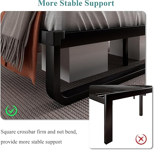 Miniatura 5 de iPormis Base de cama de metal tamaño Queen con cabecera tapizada de lino, marco de cama de plataforma curva, soporte de listones de acero metálico