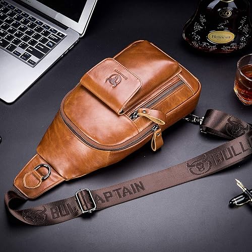 Miniatura 7 de BULLCAPTAIN Bolso cruzado de cuero para hombre, bolso bandolera de hombro, bolsas casuales para el pecho, para viajes, senderismo, mochilas
