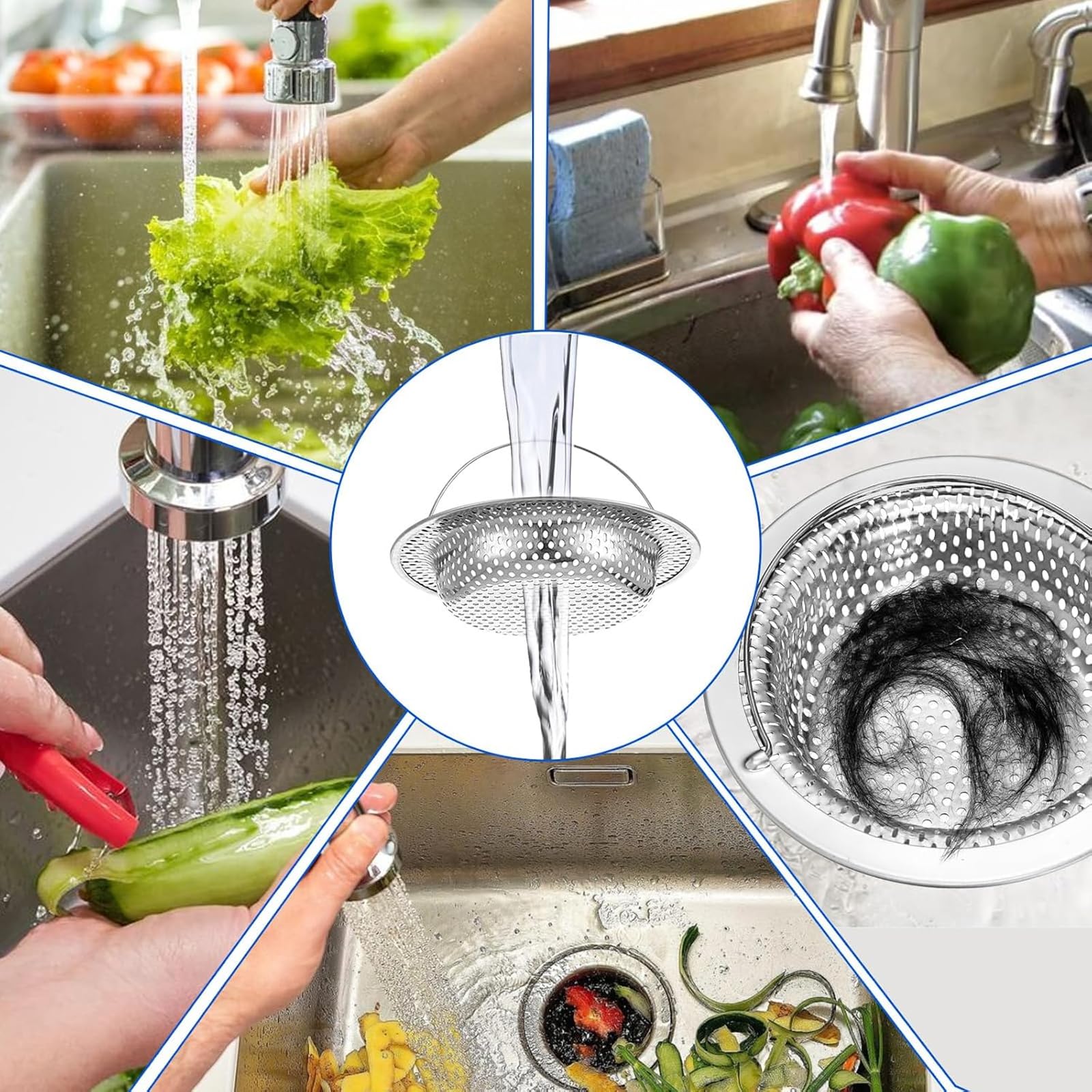 3 Pezzi Filtro Per Lavello Cucina, Filtro per Lavello da Cucina in Acciaio Inox, Filtros Scarico Bagno, Filtri Scarico Lavandino con Manic, per Raccogli Capelli, Residui, per Bagno e Cucina