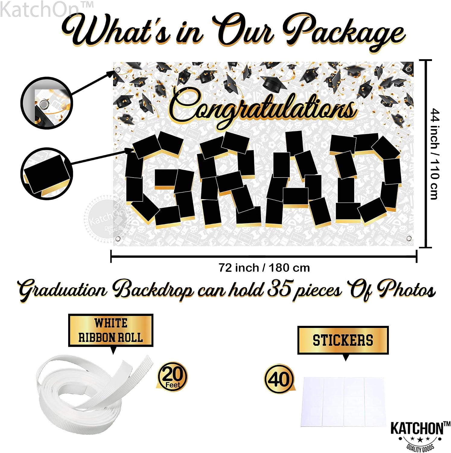 KatchOn, Congratulations Graduation Photo Banner - 72x44 Inch | Graduation Picture Display, Graduation Photo Display Personalized Graduation Banner | Graduation Decorations Class of 2026 | White Graduation Backdrop