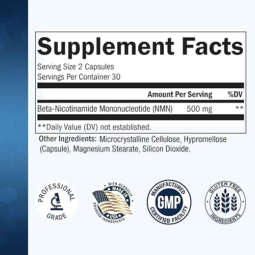 Miniatura 3 de BioSchwartz Suplemento NMN  500 mg de mononucleótido de nicotinamida  30 porciones, 60 cápsulas  Fabricado en los Estados Unidos con ingredientes de