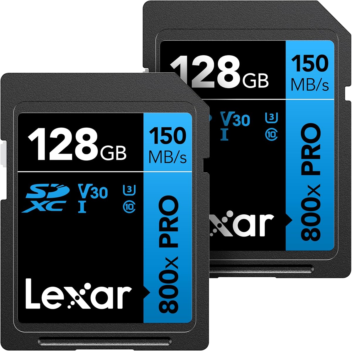 Lexar 128GB 2-Pack 800x PRO SD Memory Card, 150MB/s Read, 4K, V30, UHS-I | Ideal for Point-n-Shoot, Mid-Range DSLR Cameras, HD Camcorders, Temperature/Shock/Vibration/X-ray Proof, LSD0800P128G-B2NNU