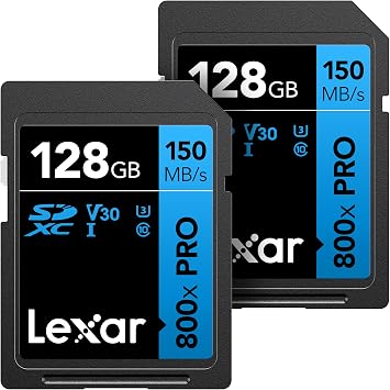 Lexar 128GB 2-Pack High-Performance 800x PRO SD Card, UHS-I, C10, U3, V30, 4K, Up to 150MB/s Read SDXC Memory Card, for Point-and-Shoot & Mid-Range DSLR Cameras, HD Camcorders LSD0800P128G-B2NNU