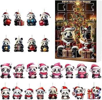 Calendrier De L'Avent Panda De Noël - 24 Jours - Pendentif Panda Mignon
