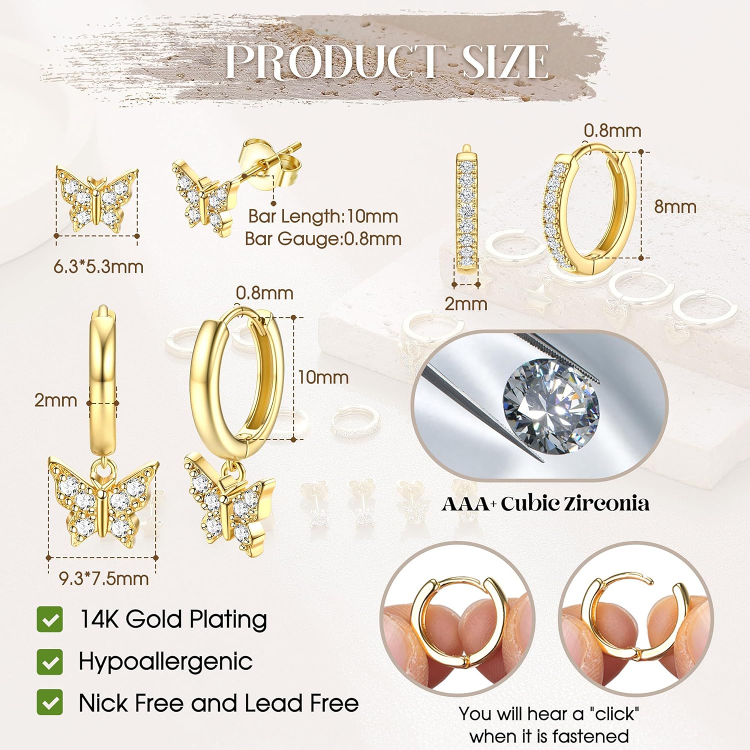 Morfetto Set van 3 paar oorbellen van 925 sterling zilver voor