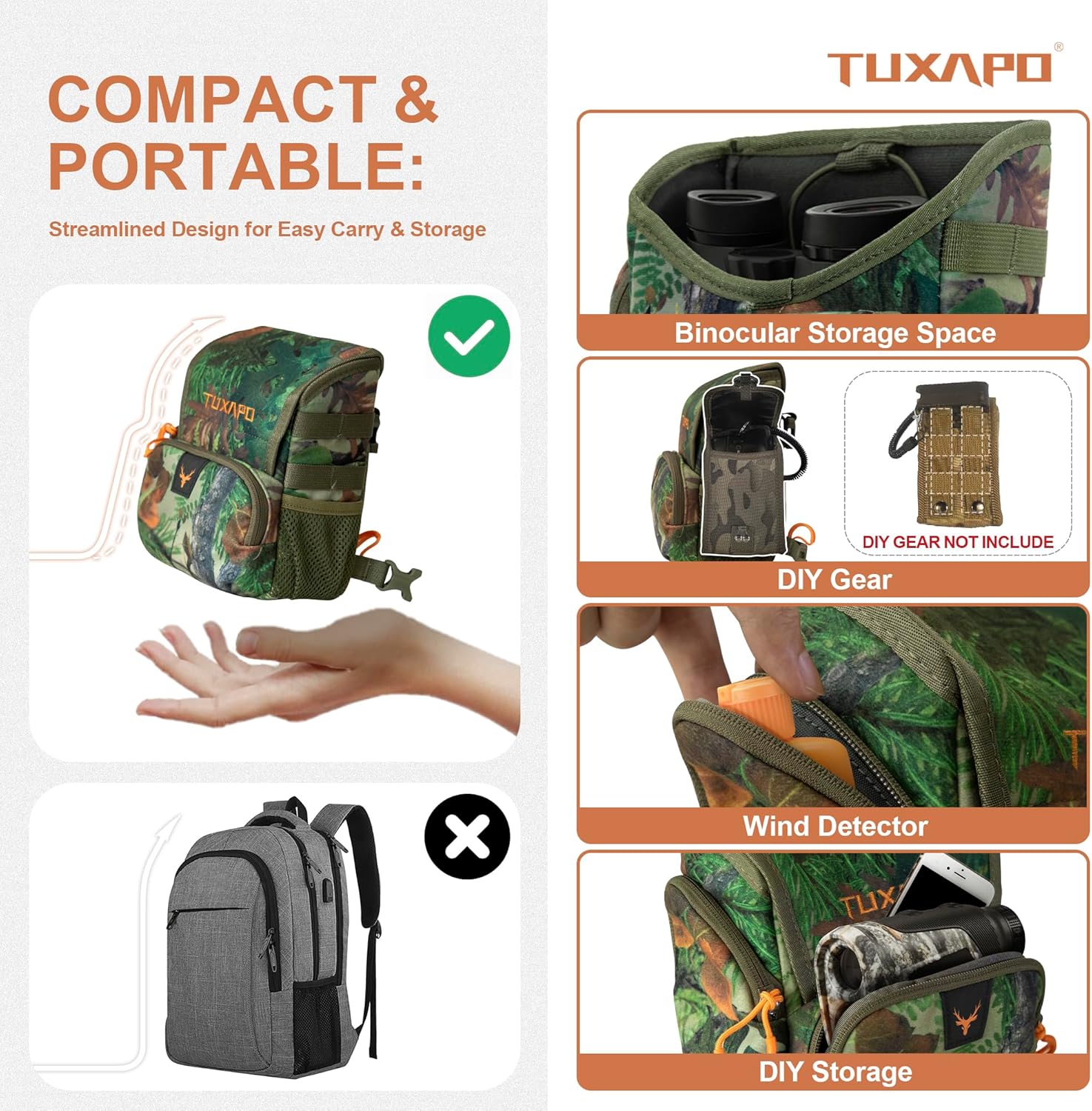 Binocular Harness Chest Pack with Rangefinder Pouch Rain Cover Bino Case for Hunting Hiking Shooting