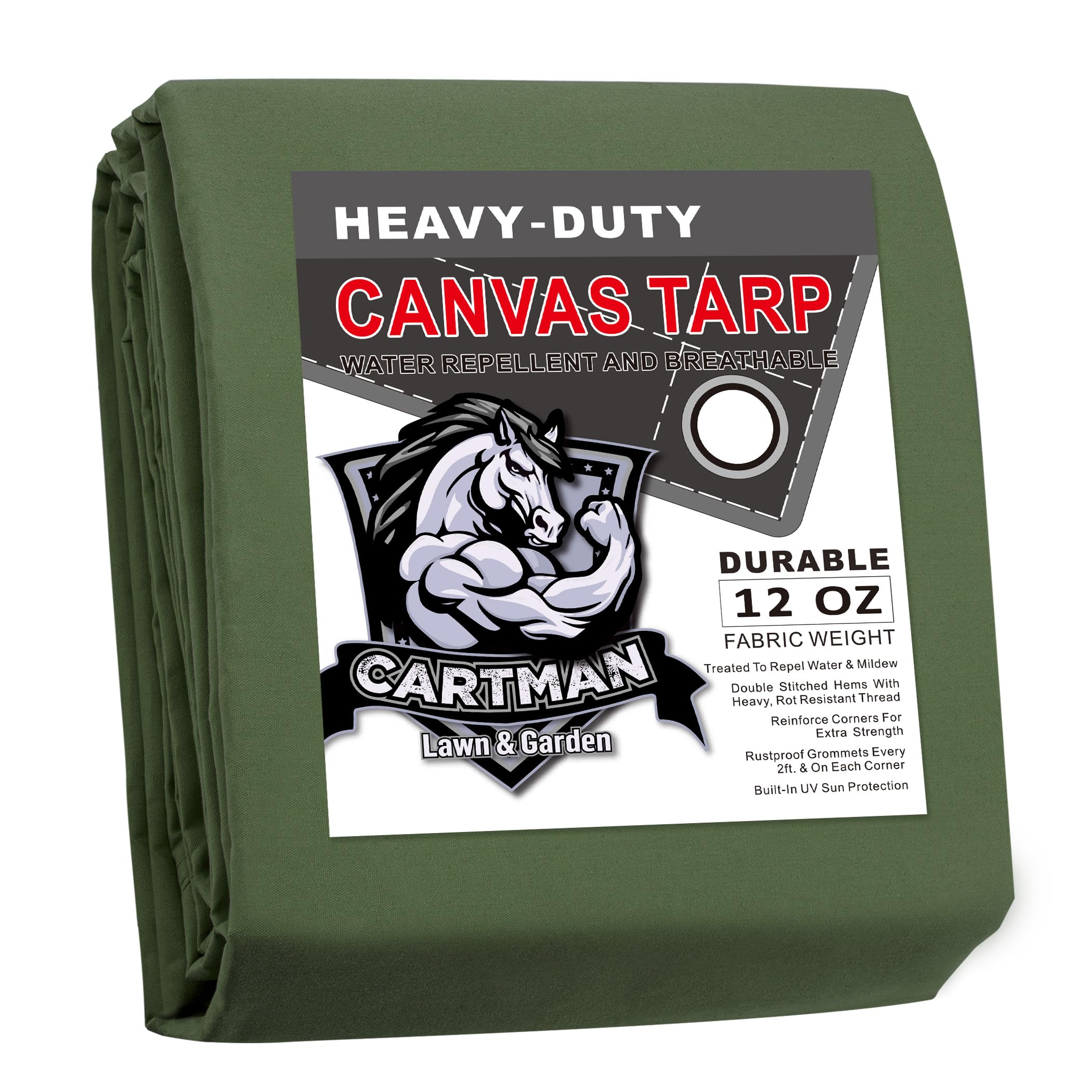 CARTMAN 10x12 Feet 12 Oz Heavy Duty Canvas Tarp, Green | Finished