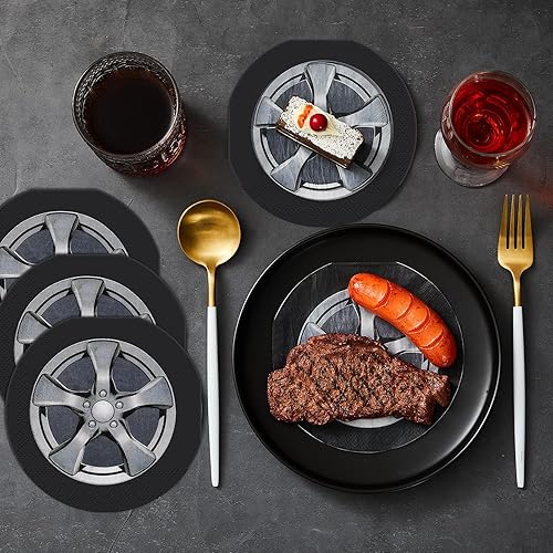 Miniatura 4 de Henoyso 100 servilletas para neumáticos de automóvil, servilletas de fiesta de cumpleaños de coche de carreras, suministros desechables, tema de