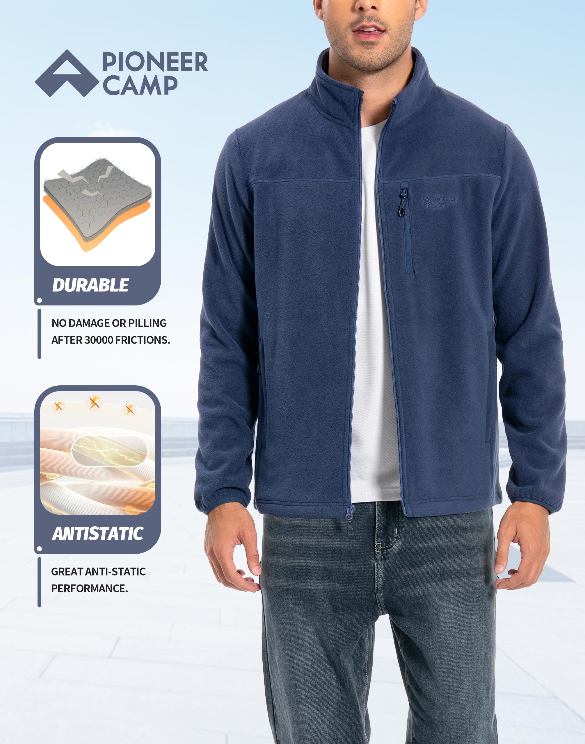 Pioneer Camp Giacca in pile da uomo Full Zip Outdoor Polar, leggera, antivento, con chiusura lampo