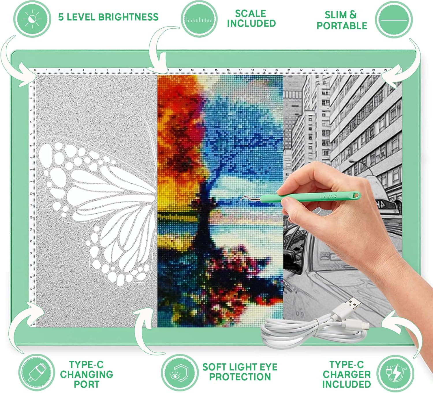 iVyne Green Vinyl Crafting Set: A4 Corded Light Box for Tracing, Drawing & Weeding & 12" x15ft Green Heat Transfer Vinyl - Perfect for Cricut, Silhouette Cameo Projects