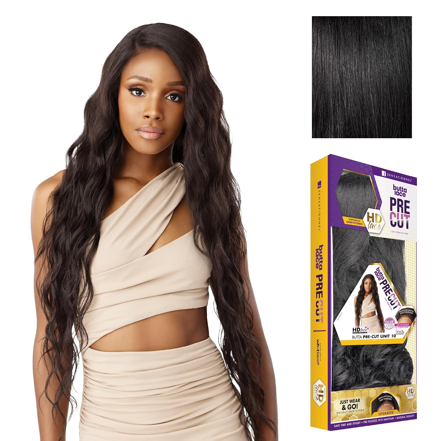 Sensationnel Butta Lace Precut Wigs - Unit 10 Glueless Extra Wide 5 Inch Deep Parting Synthetic Pre Tweezed Smaller Knot Hairline (1 JETBLACK)