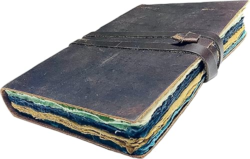 Diario vintage de cuero para mujeres y hombres, cuaderno de recortes encuadernado en cuero, 240 páginas, papel de borde de cubierta de colores,