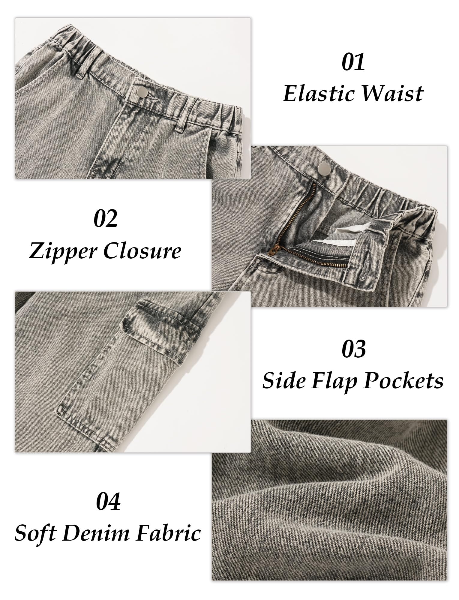 Jeans cargo da ragazzo con elastico in vita jeans larghi gamba dritta cerniera Fly Denim Pantaloni con tasche 13-16Y