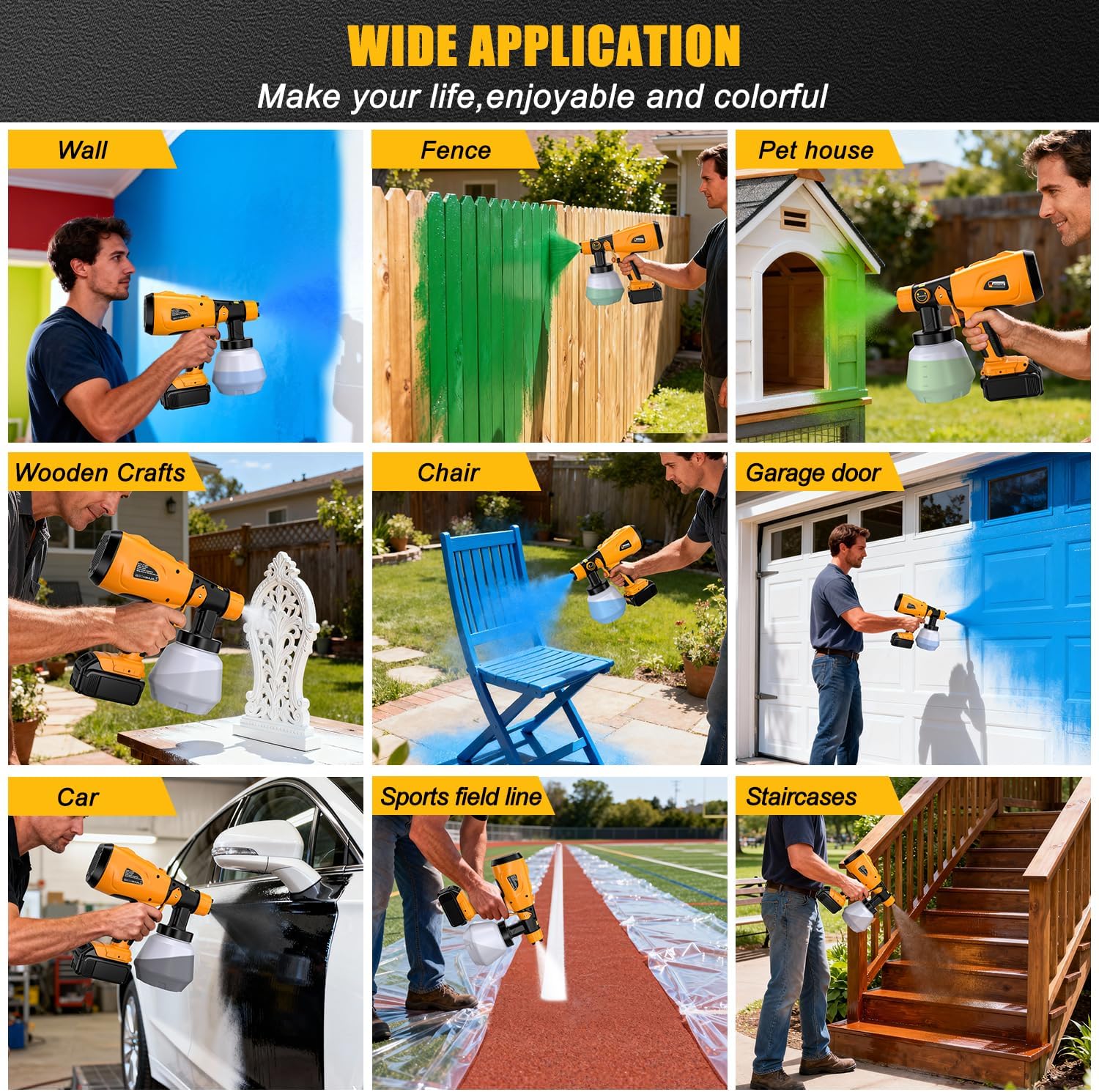 Paint Sprayer for Dewalt 20V MAX Battery, Cordless HVLP Handheld Spray Paint Gun, 200W Brushless Motor with Copper Nozzle, Adjustable Flow for Walls, Cabinets, Furniture & Fences (Tool Only)