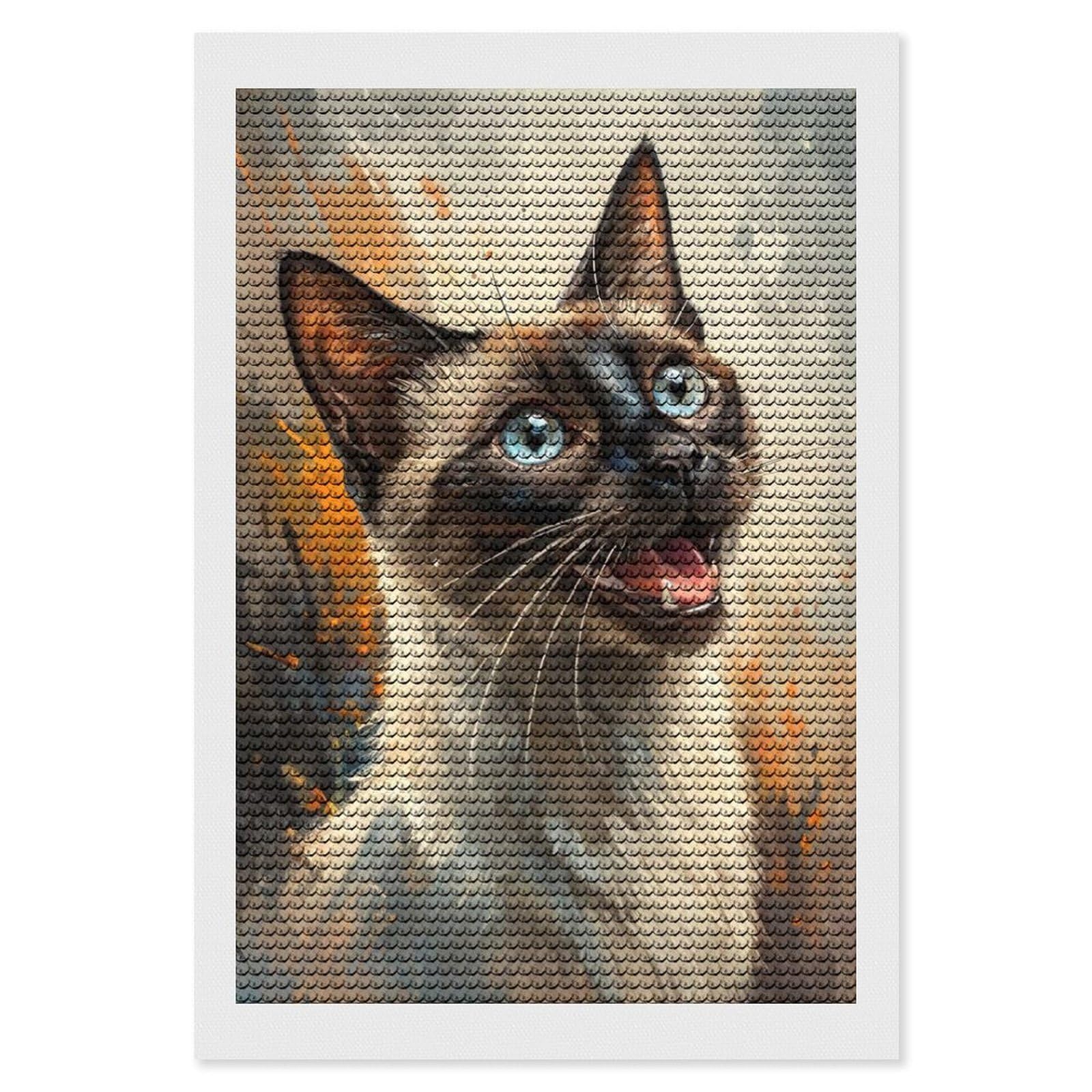 Junmoney Siamese Cat Portrait Diamond Painting Set 8"x12", Modern Decor, for Beginners, Printed Canvas, Thoughtful Handmade Gift, with Tool Kit